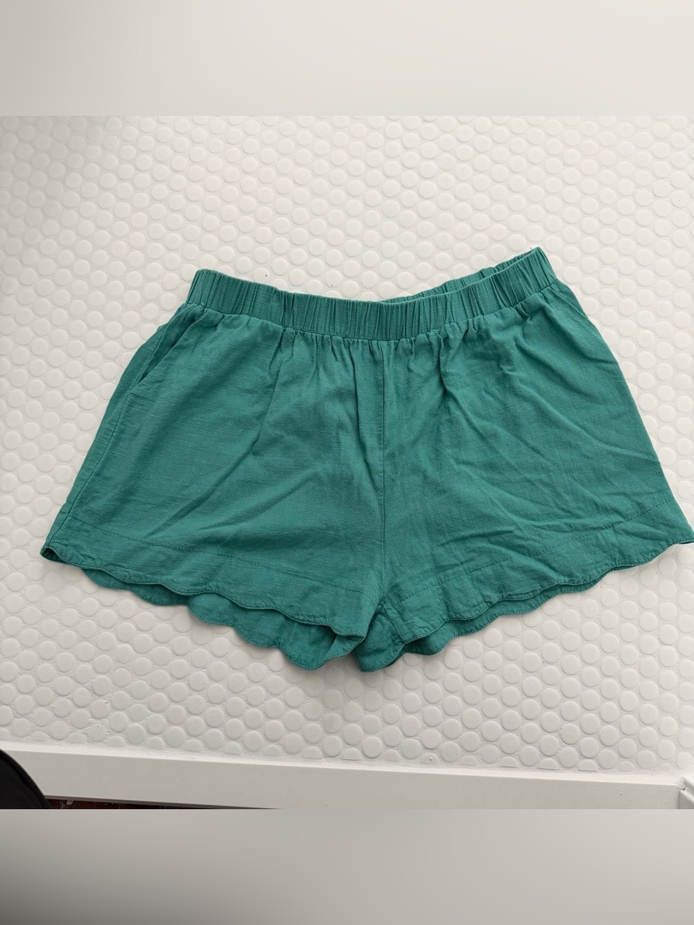 Scallop-Hem Teal ‎ Lounge Shorts Linen blend large